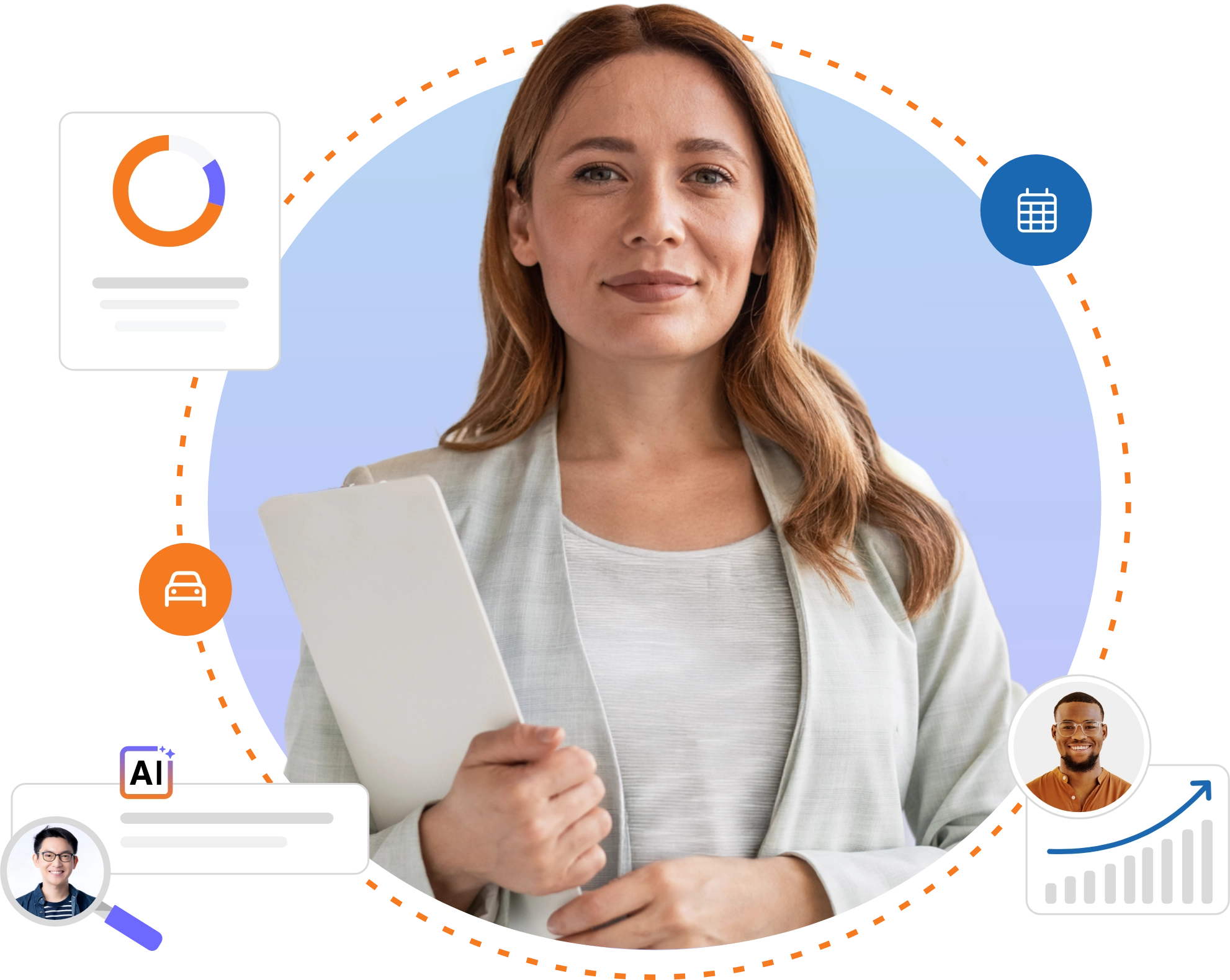 All-in-one HR system interface showcasing key HR modules on desktop and mobile